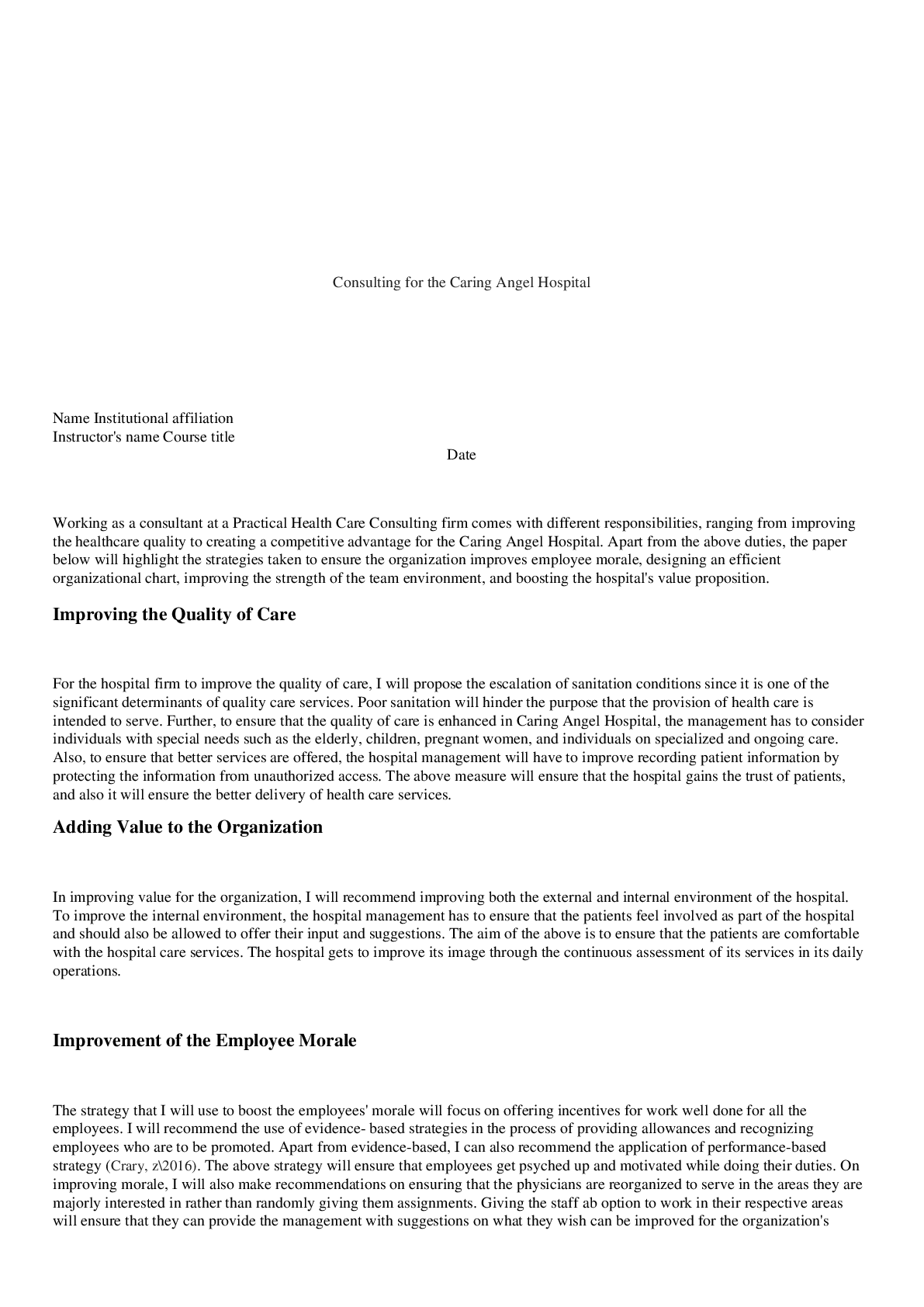 Preview image for HSA 501 Final Case Study Consulting for the Caring Angel Hospital